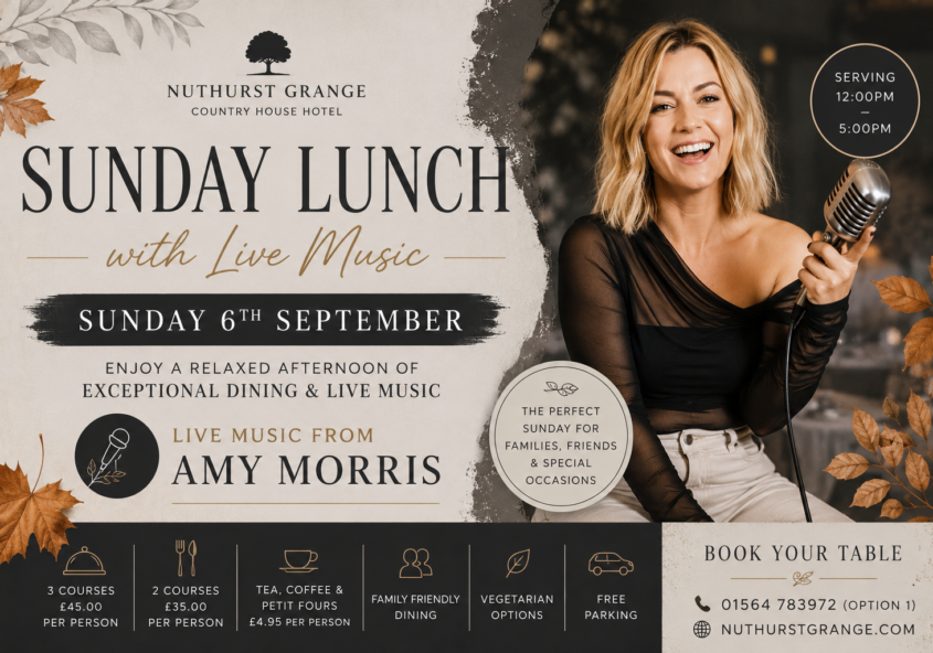 Sunday Lunch with Live Music featuring Amy Morris at Nuthurst Grange
